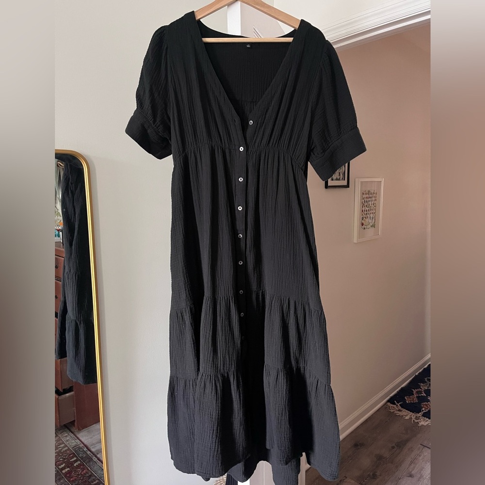 Madewell Black Double Gauze Cotton Dress